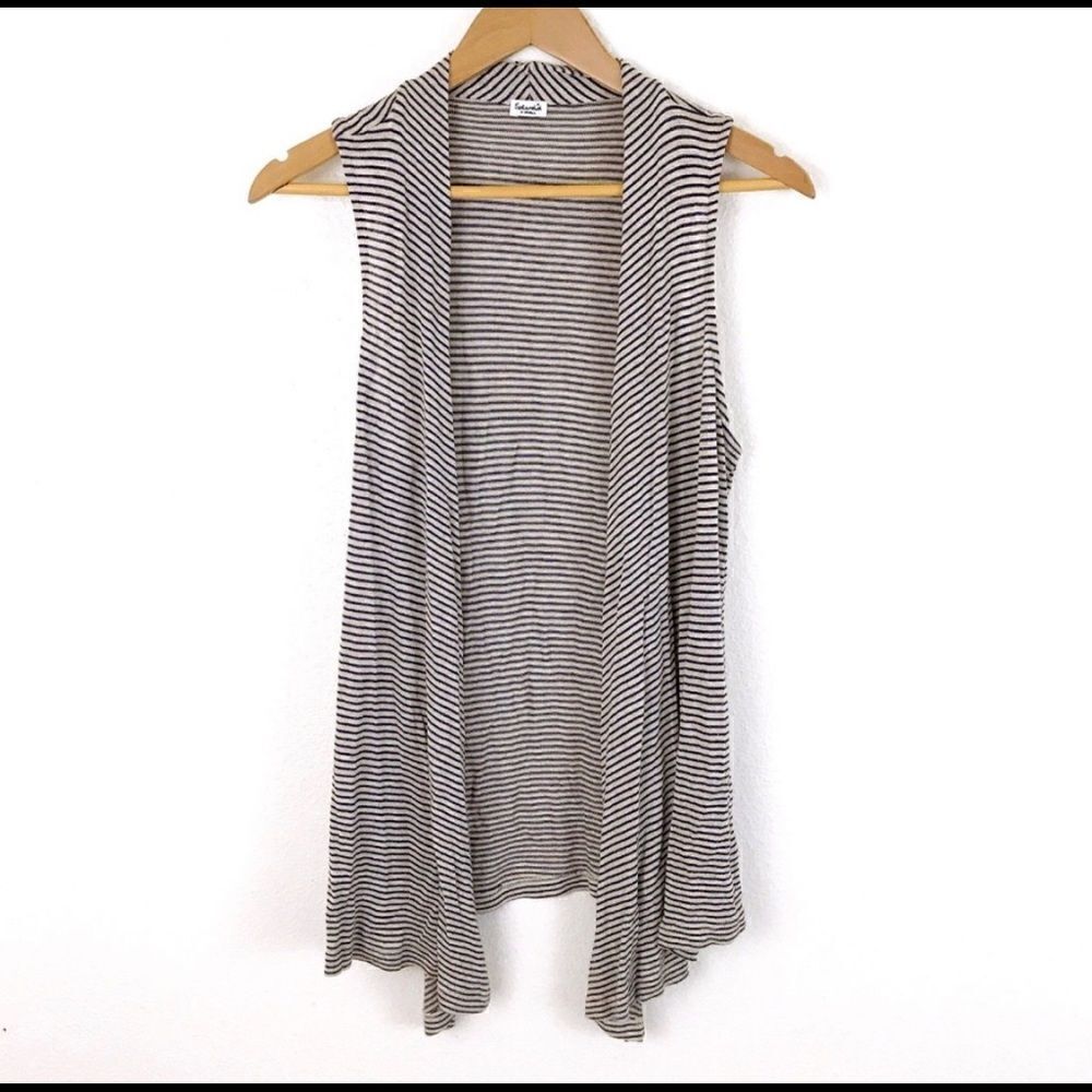 Splendid Striped Sleeveless Duster Cardigan Vest